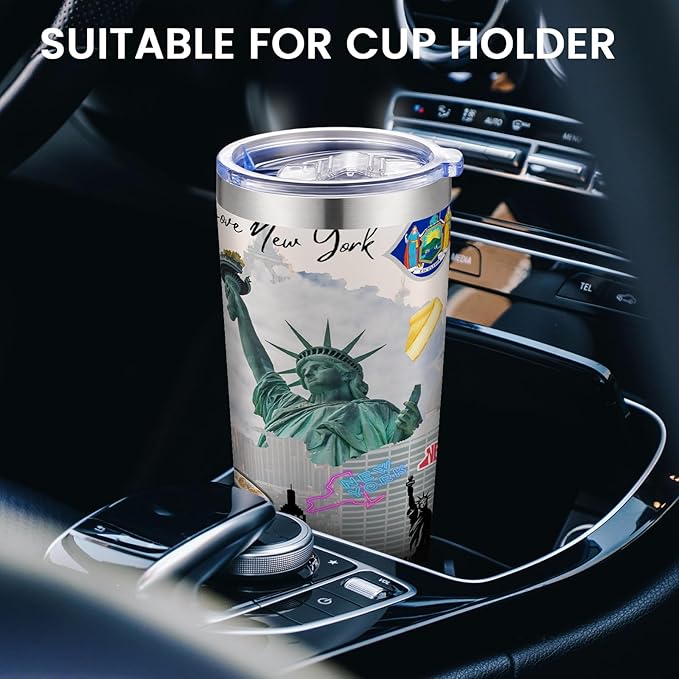 20oz Insulated Tumbler New York State Coffee Mug, United States Map Travel Mug Landmark, Birthday Gifts Cute Custom Tumbler Cups with Lid and Straw Gifts for Mom