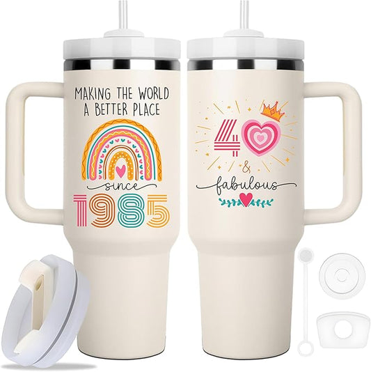 40TH Birthday Gifts for Her, Vintage 1985 Tumbler, 40 Year Old Birthday Gift Idea for Women, Funny 40 & Fabulous Bday Gift for Women, Friends, Daughter, Sister, Mom - Turning 40 Present