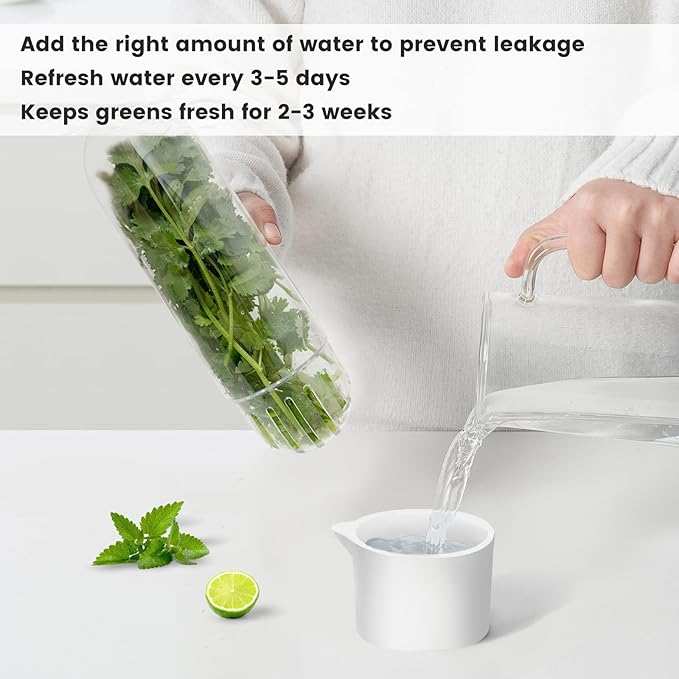 Herb Keeper for Refrigerator, Herb Saver for Refrigerator, Cilantro Container, Vegetable Preservation Bottle for Cilantro, Mint, Parsley, Asparagus, Keeps Greens Fresh for 2-3 Weeks (2PCS)