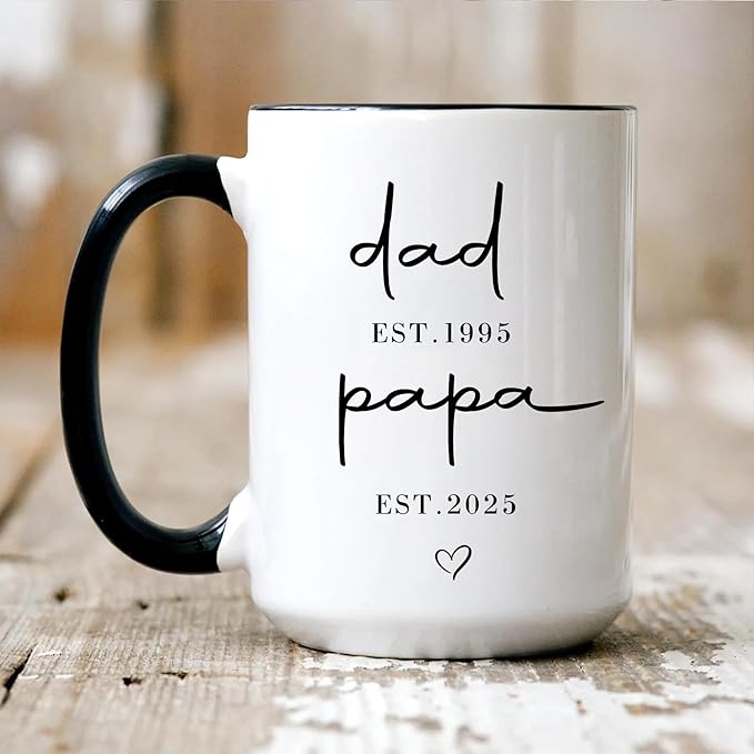 Personalized Dad to Papa Mug - Custom Est Year Coffee Cup for New Grandpa - First Time Grandfather Gift - Custom Grandparent - Keepsake Gift for Him