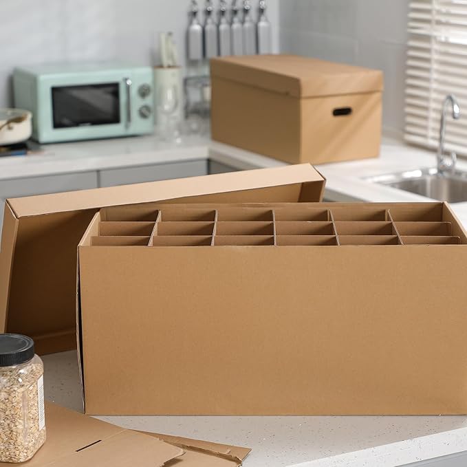 8 Pack Wine Glass Moving Boxes Kitchen Moving Boxes with Handle Kitchen Kit with Lid for Dish Glassware (24 x 12 x 11 Inches)