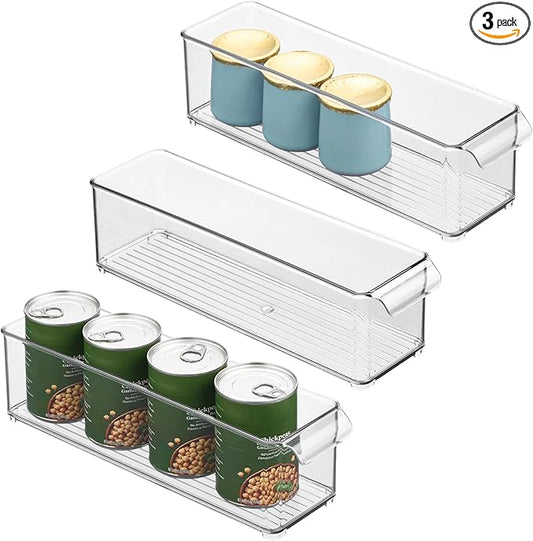 iDesign Stackable Fridge Storage Bin with Handle - Fridge and Freezer Organizer Bin - Set of 3 - Clear