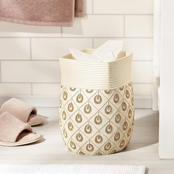 Zahari Home 2pc Seraphina Bathroom Set Waste Basket & Tissue Cover Modern Classic Decor Stylish Unique Design Beautiful White Bathroom Accessories Set