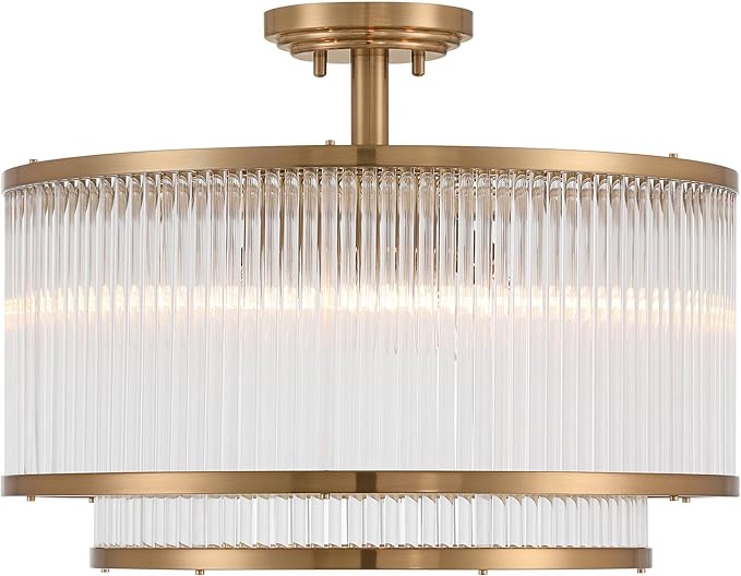 Possini Euro Design Warren 16 1/4" Modern Semi Flush-Mount Ceiling Light Fixture Kitchen Foyer Hallway Drum Round 5-Light Bronze Finish Crystal Bedroom Bathroom Entryway Living Room Indoor Small