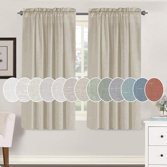 H.VERSAILTEX Linen Curtains Elegant Natural Linen Semi Sheer Curtains Energy Light Filtering Rod Pocket Window Treatments Panels for Living Room (Set of 2, Castle Wall, 52 inch W X 63 inch L)