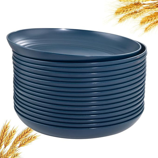 Supernal Dark Blue Wheat Straw Plates - 16pcs Dinner Set, Reusable, Unbreakable, Dishwasher & Microwave Safe for Camping, Picnic