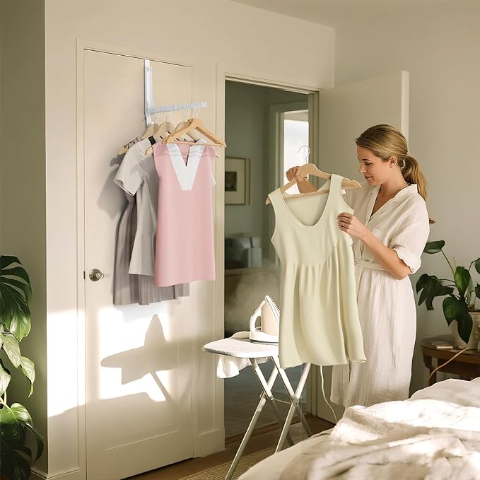 BAKON Over The Door Hangers, Over Door Hooks for Hanging, Small Space Dual Folding Portable Over Door Clothes Hanger for Clothes, Hats, Bags and Towels (2Pack,White(Update))