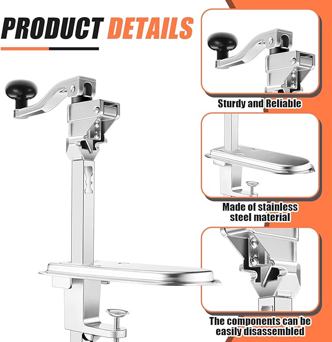 Amylove Commercial Can Opener Heavy Duty Manual Industrial Grade for Large Cans up to 17 Inches, Stainless Steel Blade & Plated Base, Ideal for Kitchen or Restaurant Use.