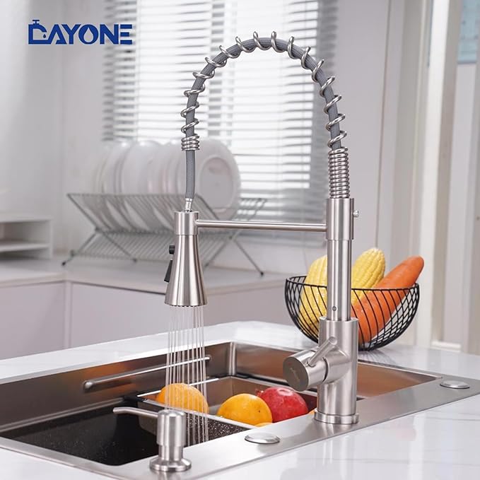 DAYONE Touchless Kitchen Sink Faucet with Pull Down Sprayer and Soap Dispenser, Stainless Steel Motion Sensor Touch Faucet for Kitchen Sink Smart Hands-Free Single Handle, Brushed Nickel