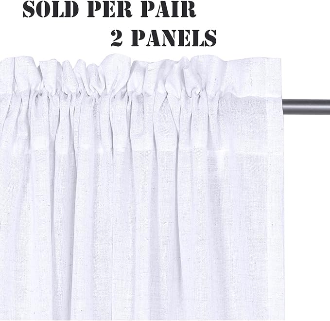 H.VERSAILTEX Light Filtering Linen Textured Curtains for Living Room Window Treatment Natural Durable Privacy Added Draperies/Drapes/Panels/Treatment, Rod Pocket (2 Pack, 52 by 54 Inch, Bright White)