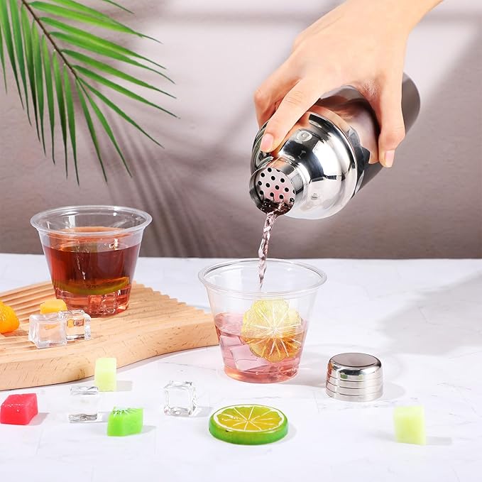Nitial 6 Pcs Bar Cocktail Shaker Professional Stainless Steel Martini Drink Mixer with Built-in Strainer for Bartending No Leaks Boston Shaker for Bar Party Drink Mixing Tool(25 oz,Silver)