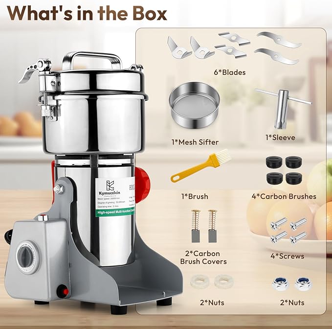 Electric Grain Mill Grinder-2500g 110V 4100W Performance Grain Mill,Suitable for Kitchen, Household,Commercial Use of Crushing Dry Grains,Spices,Herbs,Coffee,Corn,Pepper Grinder. (2500g)