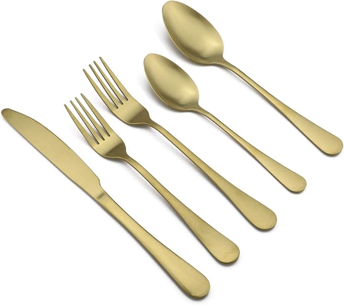 20-Piece Stainless Steel Flatware Set, Matte Finish Gold, Service for 4