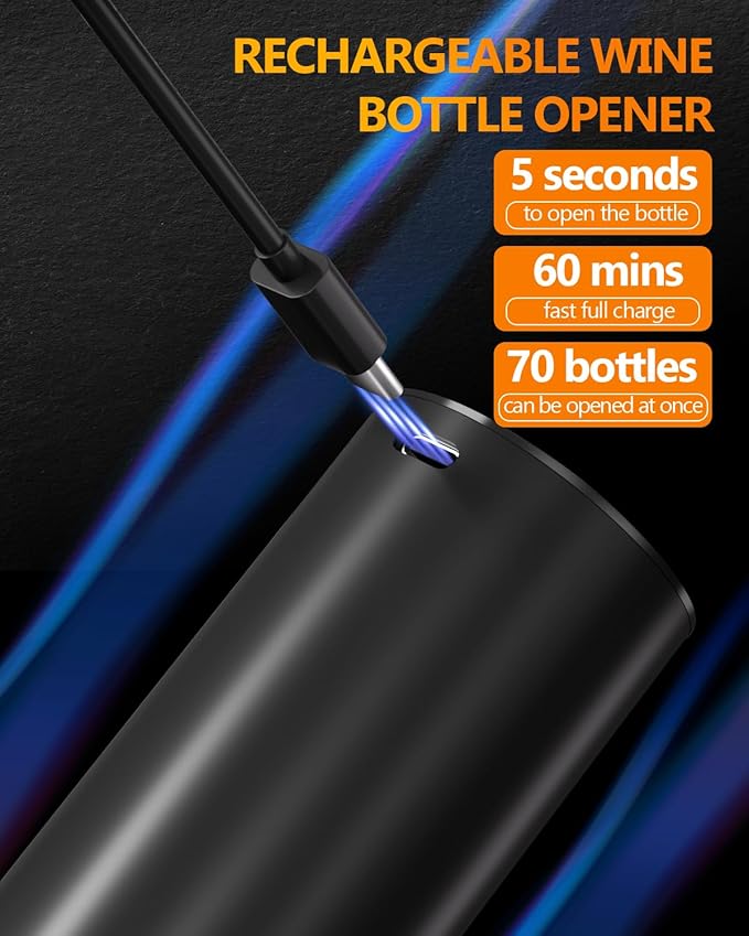 Rechargeable Electric Wine Opener Set - All-in-One Premium Wine Gift with Wine Aerator, Vacuum Stopper and Foil Cutter - Perfect for Christmas, Home, Bar, and Party Use-Day Gifts for Dad