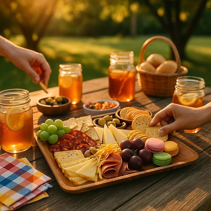 Wooden Plates Set of 4 – 10” Square Acacia Wood Plates, Rustic Dinnerware for Steak, BBQ, Charcuterie, or as Wooden Chargers
