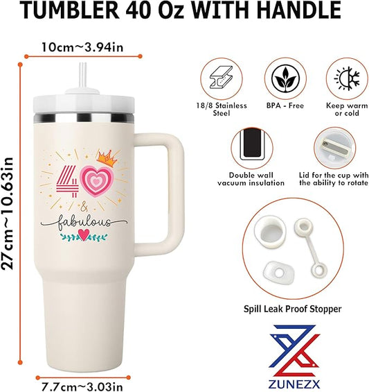 40TH Birthday Gifts for Her, Vintage 1985 Tumbler, 40 Year Old Birthday Gift Idea for Women, Funny 40 & Fabulous Bday Gift for Women, Friends, Daughter, Sister, Mom - Turning 40 Present