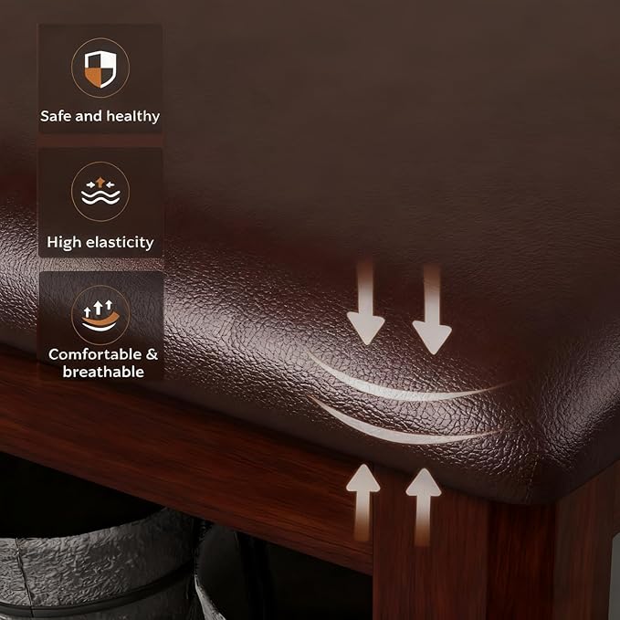 Shoe Bench Storage with Leather Cushion, Rustic Solid Wood Entryway Bench with 2 Height-Adjustable and Removable Shelves for Hallway, Living Room, Mudrooms (Dark Brown,39.4")