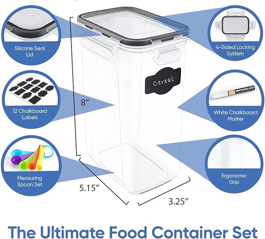 Airtight Food Storage Containers with Lids for Kitchen & Pantry Organization - Set of 12/2L Each - Must Haves for Flour, Sugar & Dry Food Storage - BPA Free Plastic Canisters with Accessories
