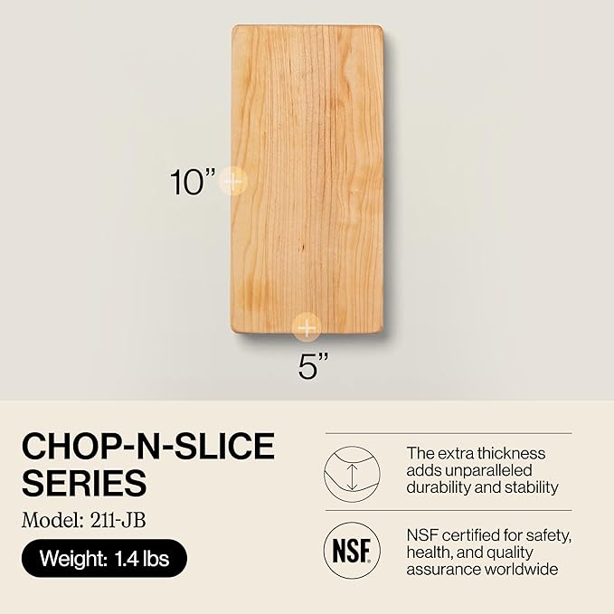 John Boos Chop-N-Slice Series Rectangular Wooden Maple Cutting Board 10”x5” – 1” Thick, 1.4-lb Reversible Butcher Block with Eased Corners & Edge-Grain – Made in the USA