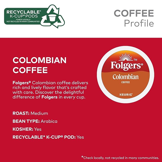 Folgers Lively Colombian K-Cup Single Cup for Keurig Brewers, 24 Count (Packaging May Vary)