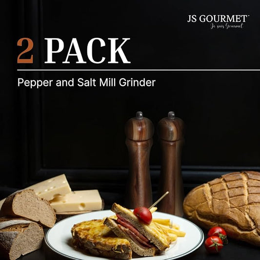 Acacia Light Wood Pepper and Salt Mill Grinder Set with Adjustable Mechanism for Fine, Medium and Coarse Grinding (2 Pack)