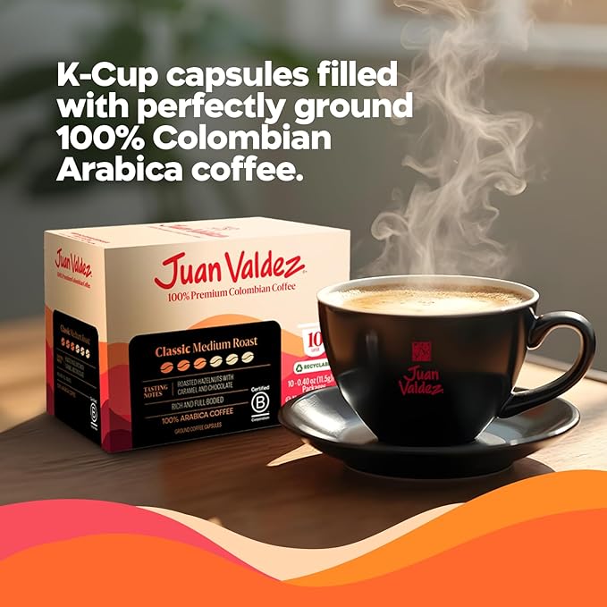 Juan Valdez Coffee Pods – Classic Medium Roast | K-Cups for Keurig Coffee Machines | 100% Colombian Arabica Beans | White Chocolate & Peach Notes | Single Serve Coffee Pods | 40 Count