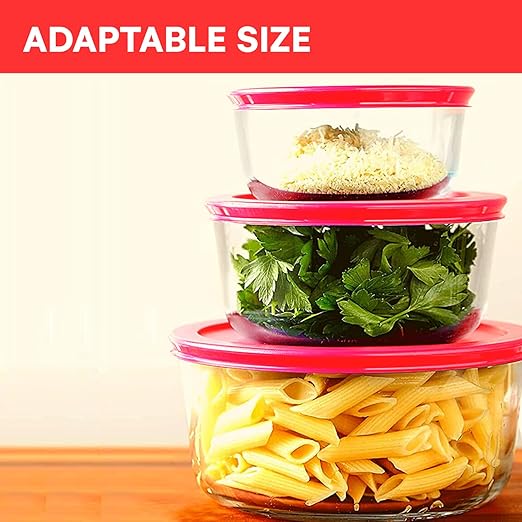 Wood Grip - Lids for Pyrex and Anchor Round Glass Containers - Lids for Pyrex Glass Containers - Replacement Lids (Red, 4 Cups, 6 Pack)