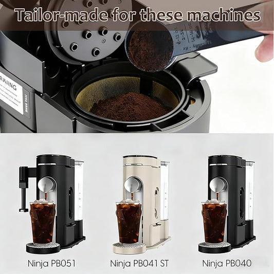 Coffee filter compatible with Ninja PB051 / PB040 / PB041ST-coffee grinder compatible with Ninja beans - gold 304 stainless steel mesh reusable - Coffee pod accessories 2PCS (1)