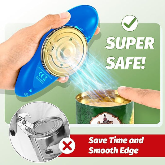 Electric Can Opener，Can Openers For Seniors, Can Opener Electric- Automatic, Simply press the button to open the can - automatic, hands-free, smooth edges, battery powered, yes, you can (blue)
