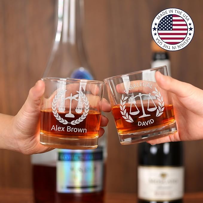 Personalized Lawyer Gifts for Men, Custom Whiskey Glass, Pass the Bar Exam Gifts for Female Lawyers, Office Present for Attorney, JD, Future Lawyer, Law School Graduation Gift for Men
