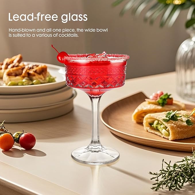 4Pcs Coupe Glasses, 10oz Vintage Martini Glasses Set, Lead-free Crystal Coupe Cocktail Glass, Martini Glassware for Espresso, Champagne, Cosmopolitan, Manhattan