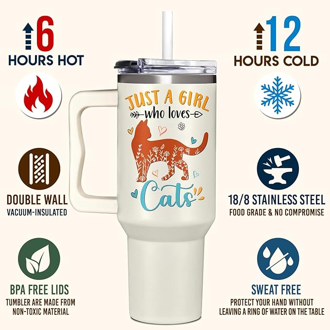 Cat Gifts for Girls, Cat Lover Gifts for Women, Pet Mom Gift for Women, 40 oz Tumbler with Lid and Straw for Birthday, Mothers Day, Christmas