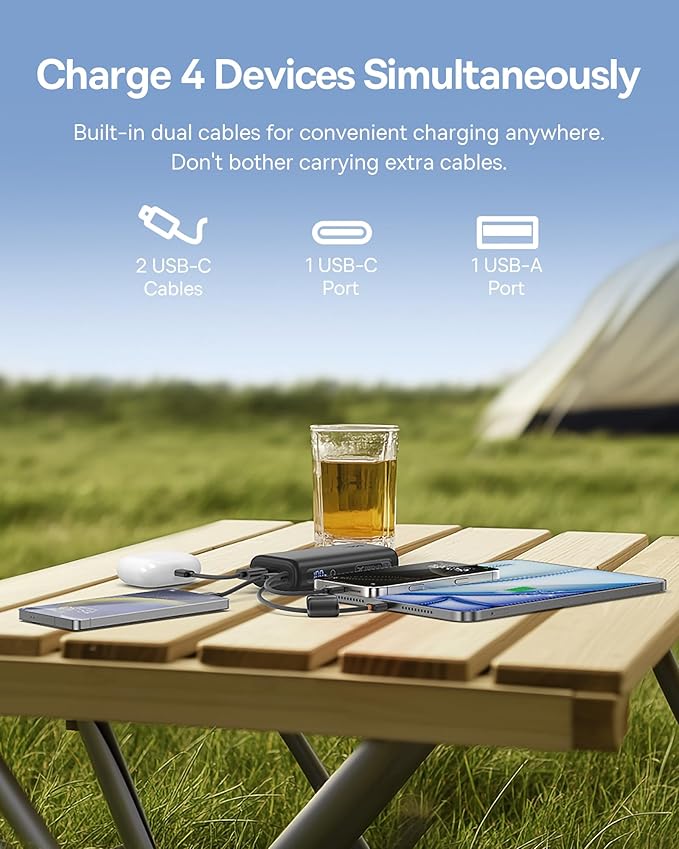 Baseus Mini Power Bank Fast Charging 67W, 10000mAh Small Portable Phone Charger Built-in Dual USB C Braided Cable, Travel Essential Battery Pack for iPhone 17/16/15, iPad, Samsung Galaxy S25/S24 etc.
