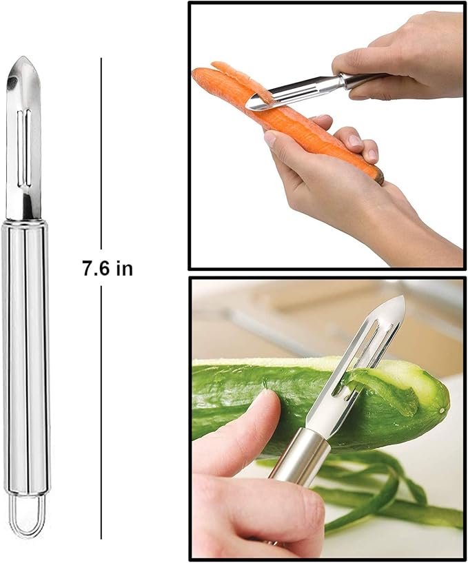 NewlineNY Stainless Steel Kitchen Tools: Veggie Fruit Shredder Slicer Grater Peeler, 4 Pcs Set: 1 Straight 1 Julienne Peeler 1 Cheese Vegetable Grater 1 Traditional