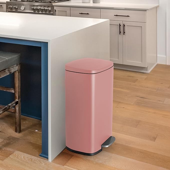 13.2 Gal Kitchen Trash Can, 50L Recycling or Garbage Bin, Brushed Stainless Steel Waste Basket, Soft&Quiet Close Dustbin, with Step-On Pedal, Removable Inner Bucket, for Home, Office, Living Room