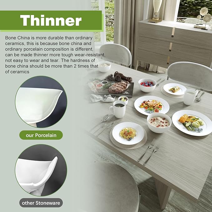 Yoshy Bone China Dinnerware with Lightweight Durable Chip Resistant Design Service for 4 (16 Piece - Service for 4, Streamsong)