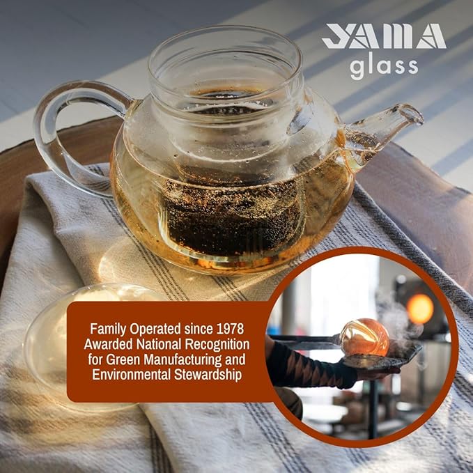 Yama Blooming Teapot 32 Oz, Borosilicate Glass Teapot with Glass Infuser - Yama Glass, Hand Crafted in Taiwan