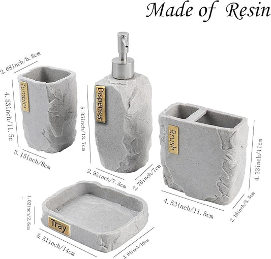 Hymmah Bathroom Accessories Set,Marble Design Toothbrush Holder,Farmhouse Bathroom Decor,4 Pcs Resin Gift Set Apartment Necessities, Contain Toothbrush Cup,Soap Dispenser,Soap Dish,Tumbler