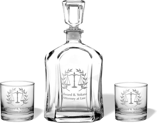 Alterd Industries Lawyer Gifts - Attorney Gift lawyer gifts for Men Court Case women office Whiskey Glasses Decanter Scales of Justice Law Office (Decanter W/2 Whiskey Glasses, Scales of Justice)
