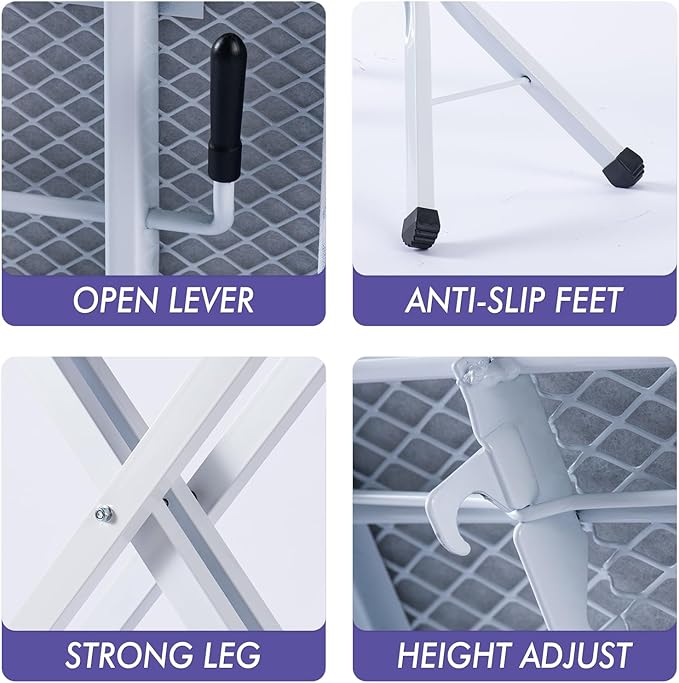 Ironing Board, Heat Resistant Cover Iron Board with Steam Rest, Non-Slip Foldable Ironing Stand. Heavy Sturdy Metal Frame Legs Iron Stand(13 * 34 * 53 Inches) (Geometric White)