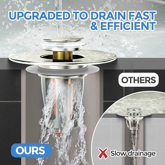 zaa Bathroom Sink Stopper - 2Pack Bathroom Sink Drain Strainer,Pop Up Bathroom Drain Stopper with Anti-Clogging Filter Basket,for 1.05~1.65 in U.S.Standard Basin Drain Holes,Brushed Nickel