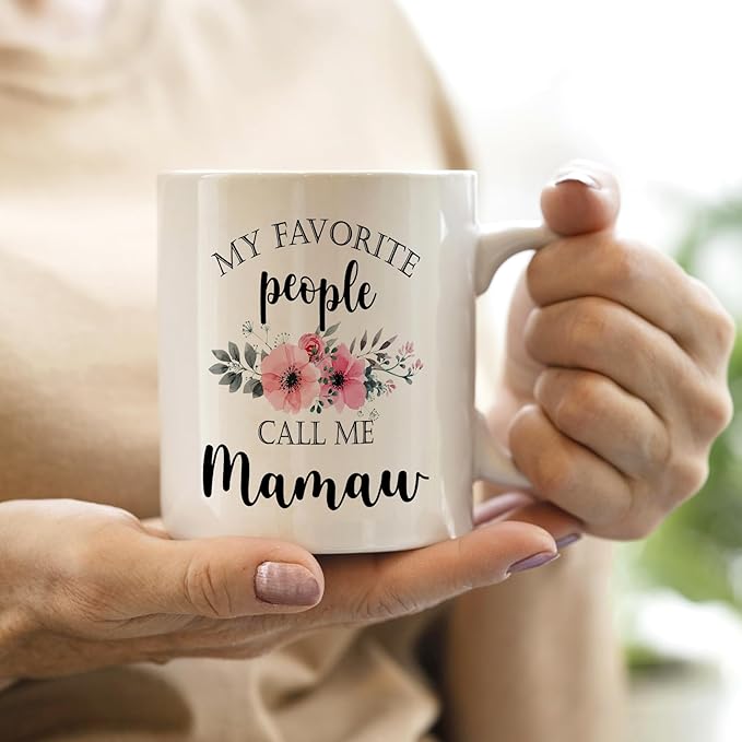 QASHWEY Mamaw Coffee Mug, Mamaw Gifts for Grandma, MamawGifts from Grandkids, Mothers Day Mug Tea Cup Gift for MamawGrandma, My Favorite People Call Me MamawCoffee Cup Ceramic 11oz