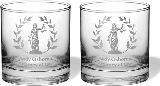Alterd Industries Lawyer Gifts - Attorney Gift lawyer gifts for Men Court Case women office Whiskey Glasses Decanter Scales of Justice Law Office Esquire (Pair of 11oz Whiskey Glasses, Lady Justice)