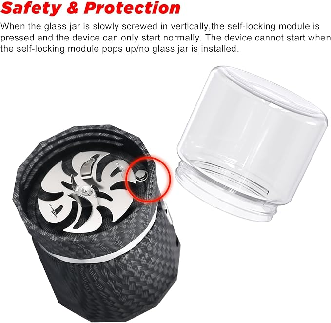 Electric Grinder Automatic Mini Size Spice Crusher with 2PCS Glass Jar of 1.7oz/50ml Rechargeable (not for grinding nut & coffee bean), Carbon Fiber Pattern