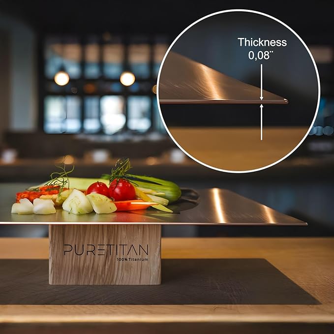 Pure Titan® Non-Porous Titanium Cutting Board – Superior Hygiene, Dishwasher Safe & Non-Slip | Ideal for Chefs, Raw Meat, and Camping | Premium Culinary Investment (L)