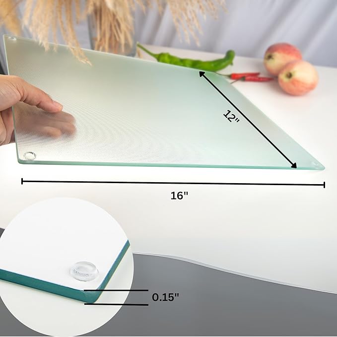 Glass Cutting Board 16"x12": Tempered Glass Kitchen Counter Protector - Durable- Scratch-Resistant, Heat-Proof - Design 6 - Woven Textured Design