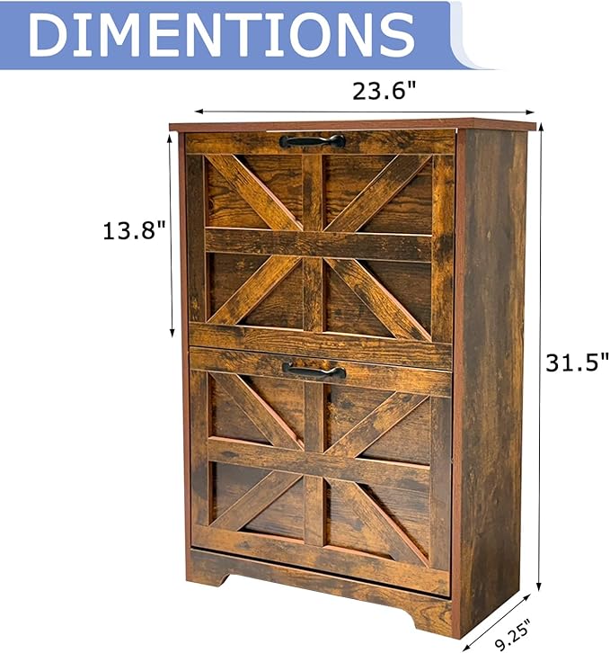 Shoe Storage Cabinet with Bench, Farmhouse Shoe Organizer with Barn Door Design, Space-Saving Hidden Narrow Shoe Rack Cabinet for Entryway, Hallway & Foyer，White