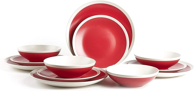 Rock Ridge Speckled Stoneware Dinnerware Set (12pc Set, Ruby and Ivory)