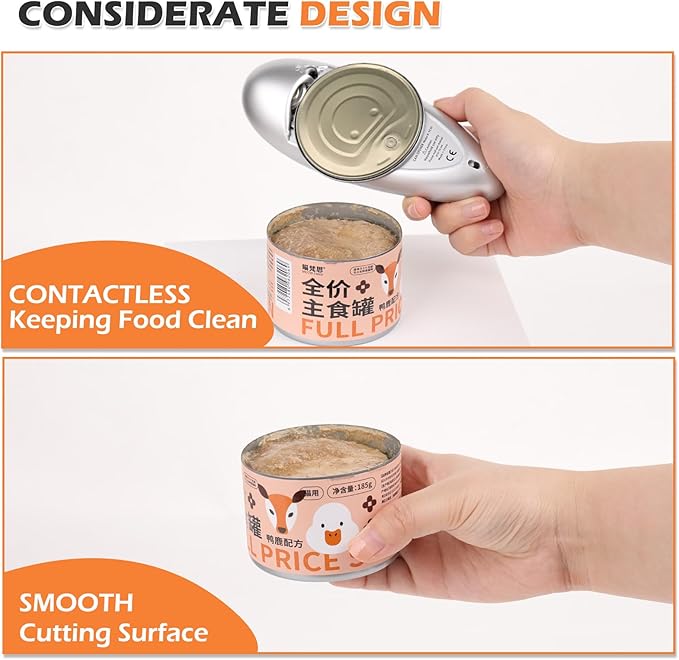 One Touch Electric Can Opener - Automatic Can Openers with Smooth Edge, Free Handheld Electric Can Opener for Kitchen, Seniors (Silver)