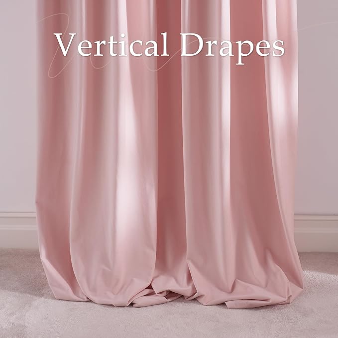 NICETOWN Pink Velvet Curtains 84 inch Long 2 Panels for Girls, Blush Pink Energy Saving Rod Pocket Pleat Tape with Back Tab Soft Luxury Window Treatments for Nursery, W52 x L84